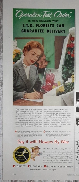 1954 FTD Florists Vintage Print Ad Flowers by Wire Gift Special Order Occasion