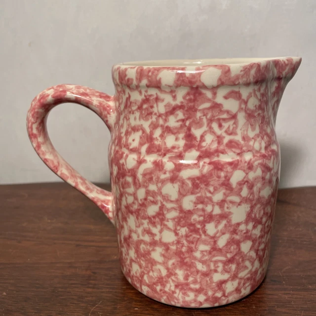 Roseville Pottery HENN Workshop Pink Red Spongeware 1 Qt Pitcher 5.75” Cranberry