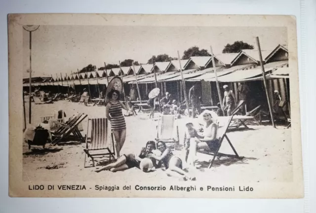 Cartolina 1931 Lido di Venezia Spiaggia del Consorzio Alberghi e Pensioni Lido