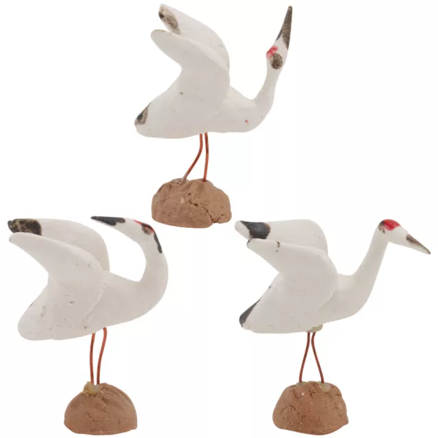 3 Pcs Miniature Figurines White Crane Ornament Realistic Decoration Suite