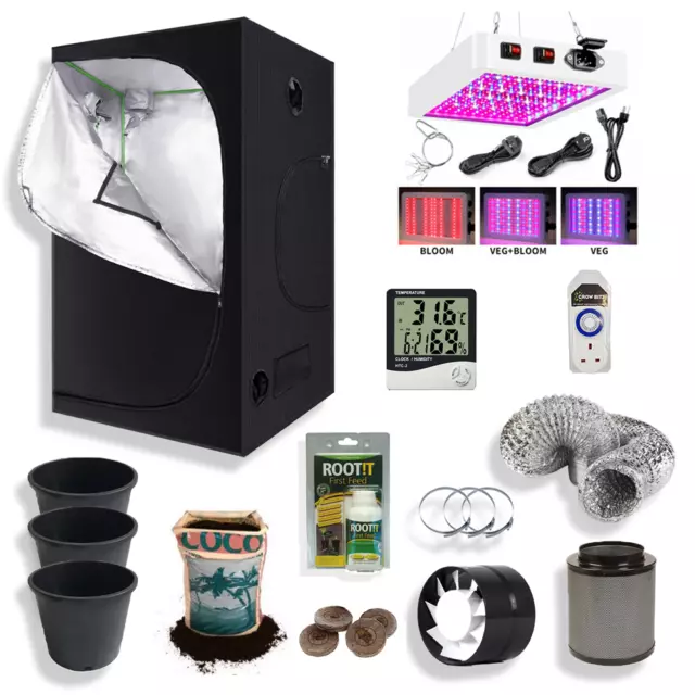 Grow Tent Kit Complete Hydroponics Grow Room Full Spectrum LED 60x60x140CM Tent