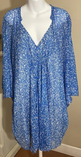 Diane Von Furstenberg Fleurette Mini Dress Size 8 Silk Batwing Sleeve Tunic Blue