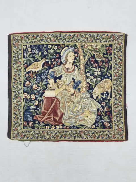 Vintage French Medieval Scene Wall Hanging Tapestry 49x46cm