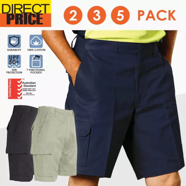2 3 5 PACK Mens Drill Cargo Work Shorts Pants Heavy Duty Cotton Tradie Pocket