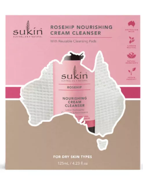 Sukin Rosehip Nourishing Cream Cleanser Gift Set + Reusable Cleansing Pads 125ml