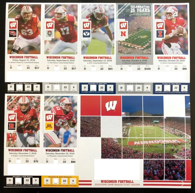 2018 Wisconsin Badgers Football Collectible Ticket Stub - Choose Any Home Game