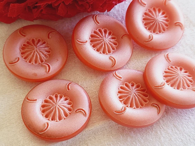 lot 6  gros boutons vintage rose à pied texturé  2,7 cm ref 525