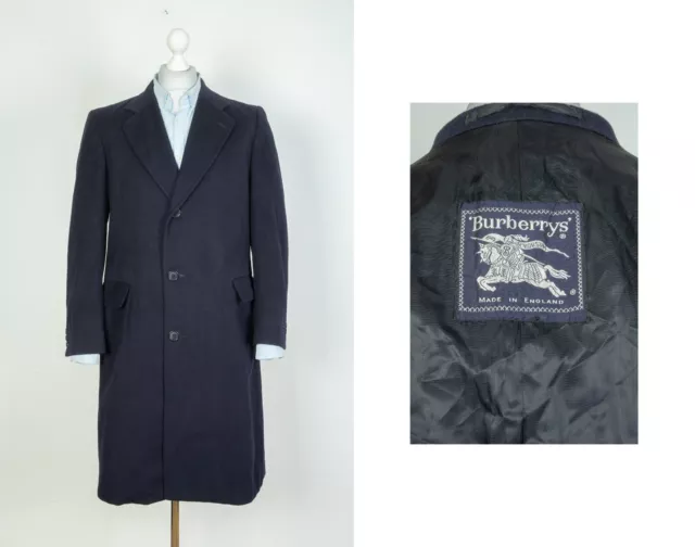 Mens Burberrys Navy Wool Trench Coat Genuine Size 50