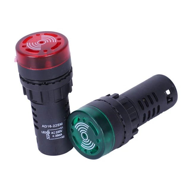 2 Pcs Red Green LED Buzzer Beep Indicator Light 22mm AC 220V AD16-22SM X9Q4h