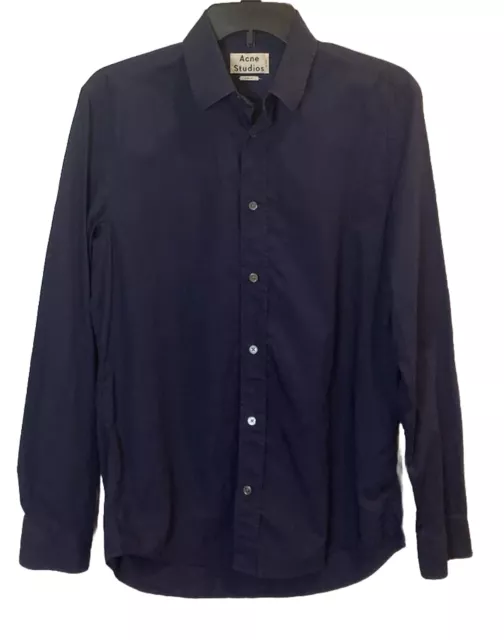 Acne Studios Shirt Mens Size 46 Classic Fit Navy Blue Button Up Top Jeffrey Pop