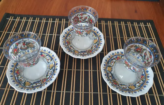 Türkisch Teeglas Set 3Stck. Teeglas mit Untersetzer Teegläser