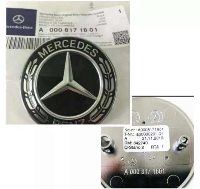 Mercedes-Benz Black Wreath Flat Bonnet Badge Emblem A0008171801 NEW UK