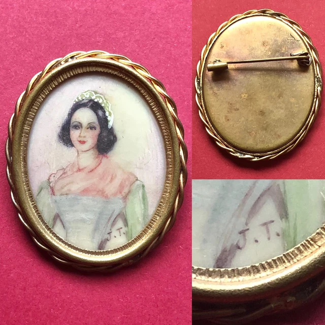 Broche Antique Néoclassique En Nacre Peinte - Métal - Espagne 19ème Siècle - Occasion
