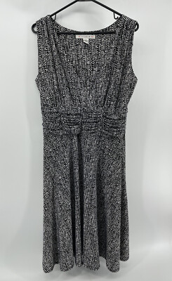 AA Studio AA Sleeveless Black White Polka Dot Dress Womens Size 14 V Neck