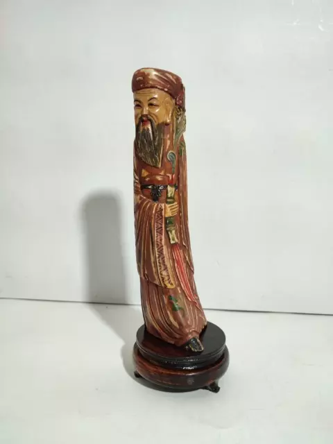 Sculpture Immortel Chinois en Os / 20th Chine / Statue Polychrome