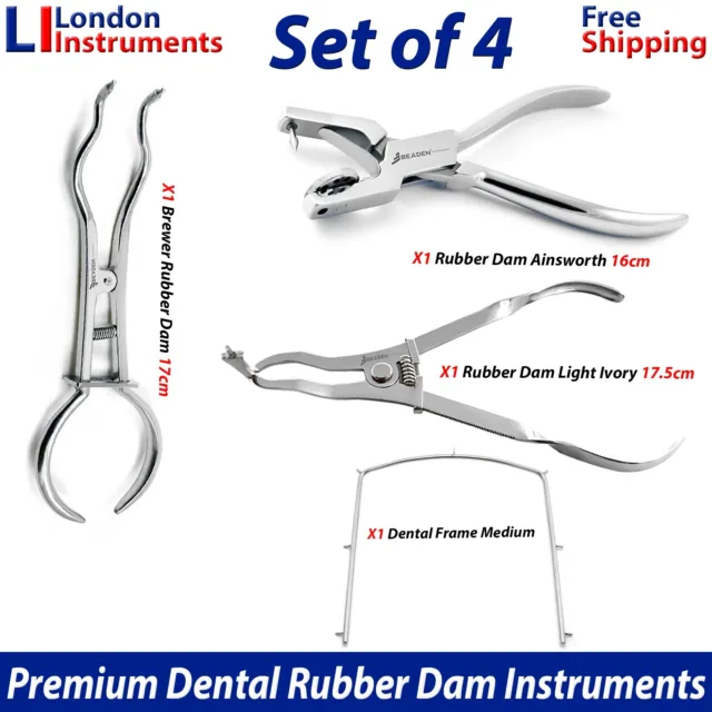 Dental Frame Rubber Dam Instruments Ainsworth Brewer Light Ivory Frame Set of 4