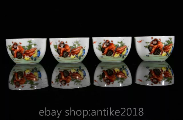 2.6" Old Chinese Yongzheng Marked Famile Rose Porcelain Four Beauties 4 Cup Set