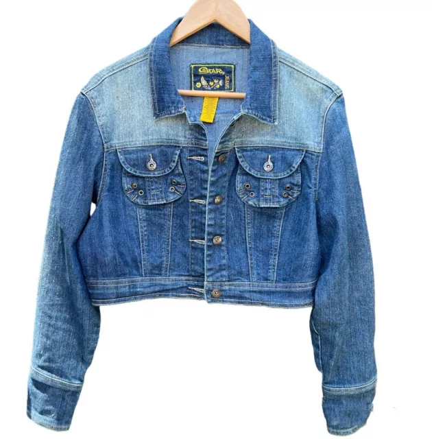 Star Jeans Juniors Cropped Denim Jean Jacket Long Sleeves Blue Cropped Size XL