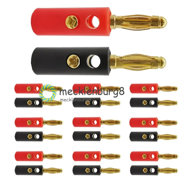 5Pair 4mm Gold Plated Audio Speaker Wire Cable Screw Banana Plug Connector NEW