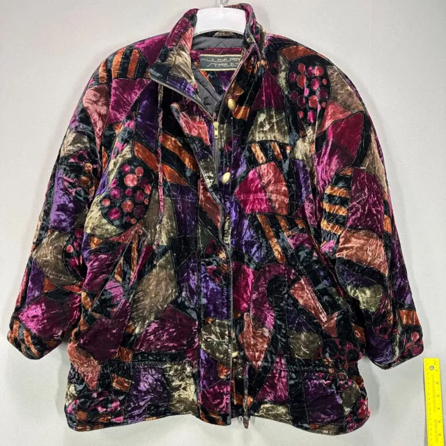 VTG 80s 90s Metallic Crushed Velvet Tapestry Coat Jacket Adult XL Colorful