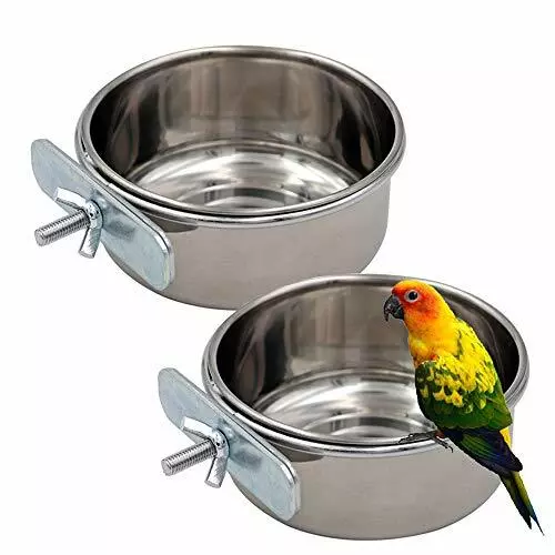 Bol d'alimentation pour perroquets, tasse à oiseaux pour animaux de compagnie et eau avec porte-pince en acier inoxydable 2