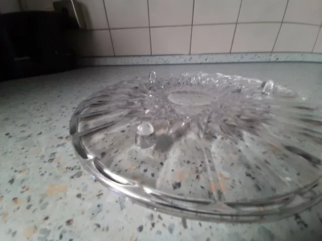 Vintage Schwere Kuchenplatte/Tortenplatte Kristallglas? Ø 30cm 3