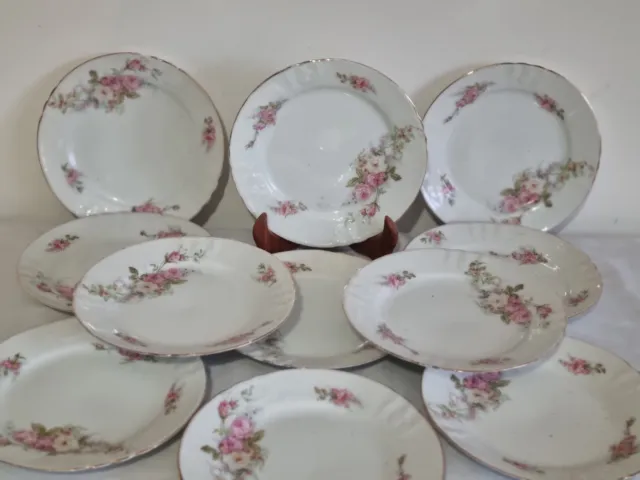 Lot De 11 Assiettes À Dessert Porcelaine Vintage Rocailles Roses A La Paquerette