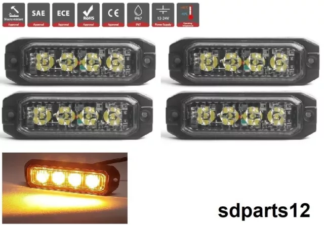 4x Feux de Pénétration LED 12-24V 12W Orange Clignotant Flash Stroboscopique R65