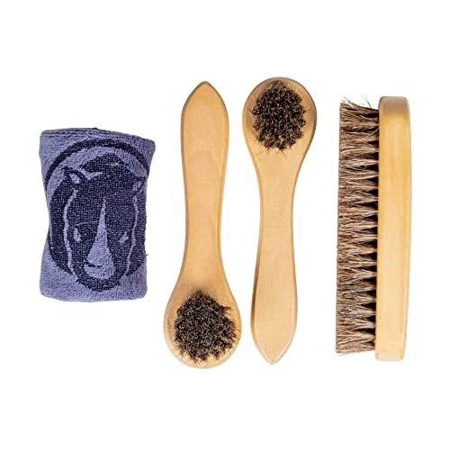 Shoe&Boot Brush Kit 4 Pcs Genuine Soft Horsehair Brush Bristles To Clean Polish