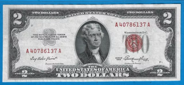 1953 $2 USN-Legal Tender Note,Red Seal,Circ CH Crisp XF,Nice!