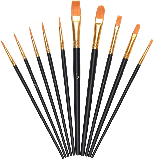 10 Pennelli Pittura Set Pennelli Per Dipingere Acquarello Olio Acrilico