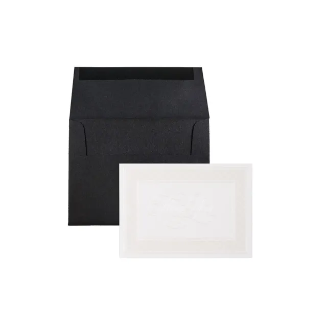 JAM PAPER Thank You Card Sets Pearl Border Card with Black Linen Envelopes 25