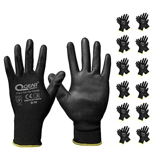 Lot de 12 paires de gants de travail avec revêtement en polyuréthane - Doublu...