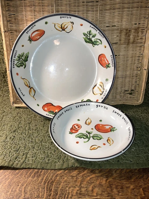 Pottery Barn INGREDIENTS Pasta Bowl Set 2 pcs 12" & 8.5" Serving Dishes Italy