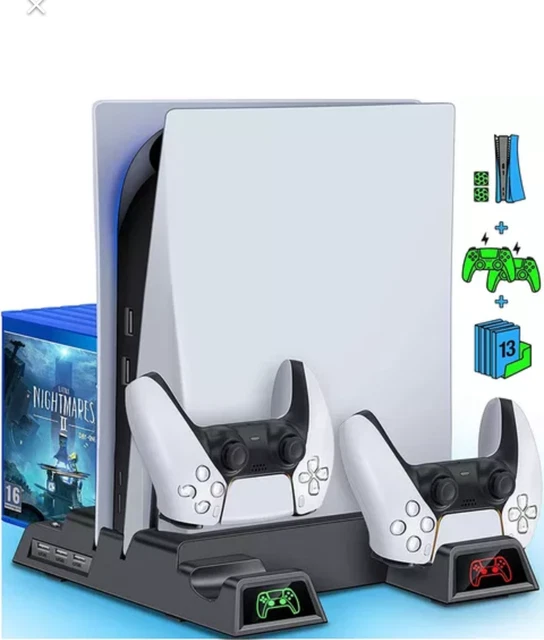 4 en 1 Support de refroidissement/ ventilation PS5 avec emplacement 13 jeux