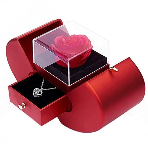 Preserved Red Rose with I Love You Necklace 100 Languages,Valentines Day Gift...