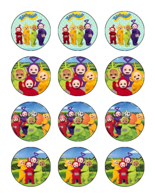 TELETUBBIES CUPCAKE TOPPERS Edible Icing Image Cake Decorations 12 11.