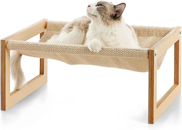 Cat and Small Dog Bed, 21 X 16.5 Inch Cat Hammocks for Indoor Cats, Wooden Outdo