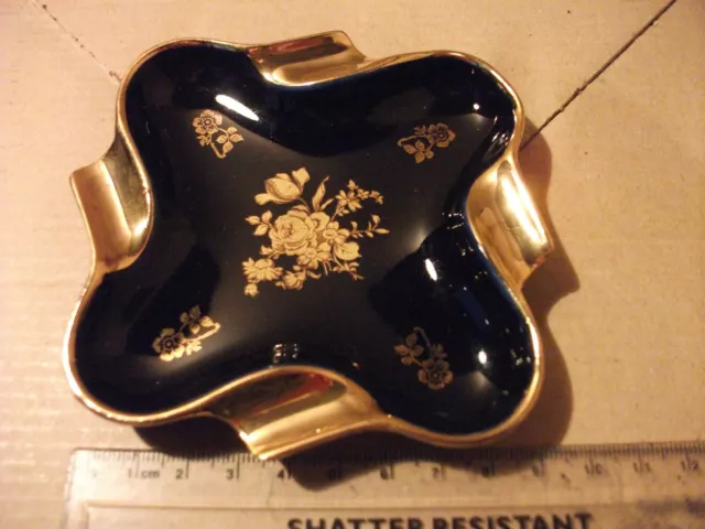 LIMOGES FRANCE PRETTY COBALT BLUE/GOLD ASHTRAY UNUSUAL SHAPE & PATTERN *reduced*