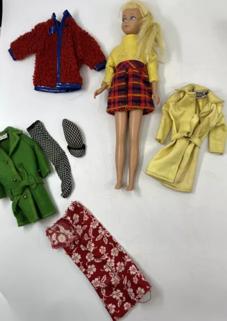 Vintage Skipper Doll 1963 Japan, Dress Pants 3 Coats Hat 1 Tog