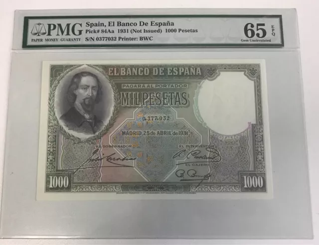 PMG 65 Spain 1931 Banknotes 1000 Pesetas Pick-84Aa