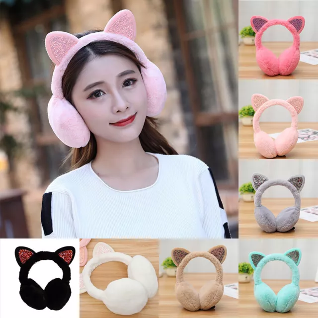 Women Kid Warm Ear Muffs Lovely Earmuffs Cute Shinny Cat Ear Winter Headband