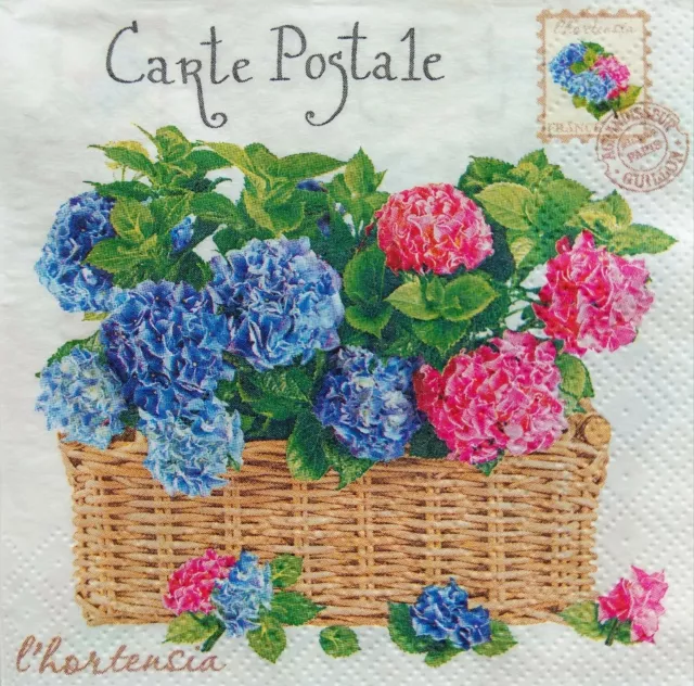 4 x pièces serviette design papier découpage tissu artisanal hortensia bouquet fleur 3