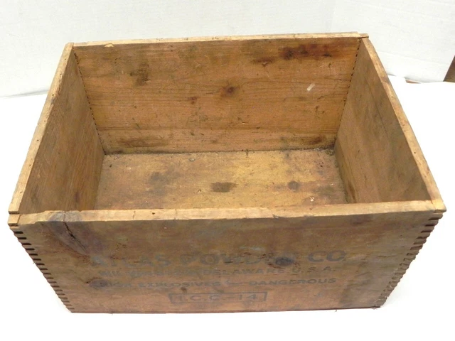 Vintage Nice Antique Atlas Powder Co. Explosives Wood Crate Black Stumping Rare 2