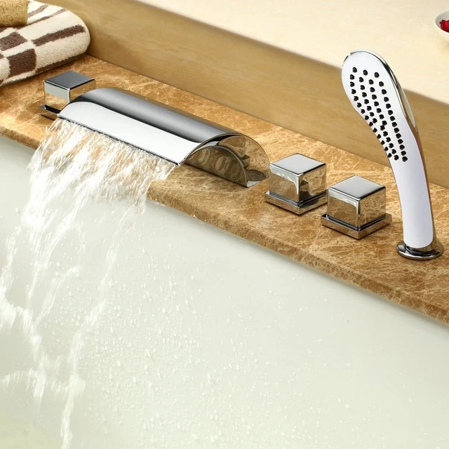 Rubinetto/Miscelatore per Vasca Da Bagno, Set Soffione Doccia, Raccordo Cromato,