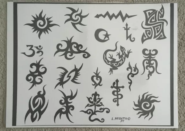 Tattoo Flash Single Sheet Print by L. Segatto Tribal Art Cross Sun Moon 11"x14”