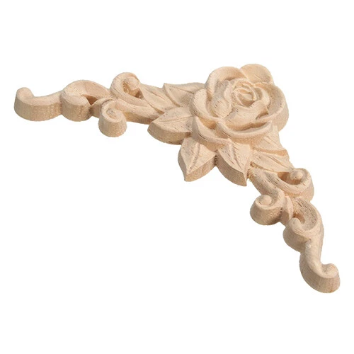 8*8cm Wood Corner Onlay Applique Decor Furniture Craft Unpainted Home Art D R9O4