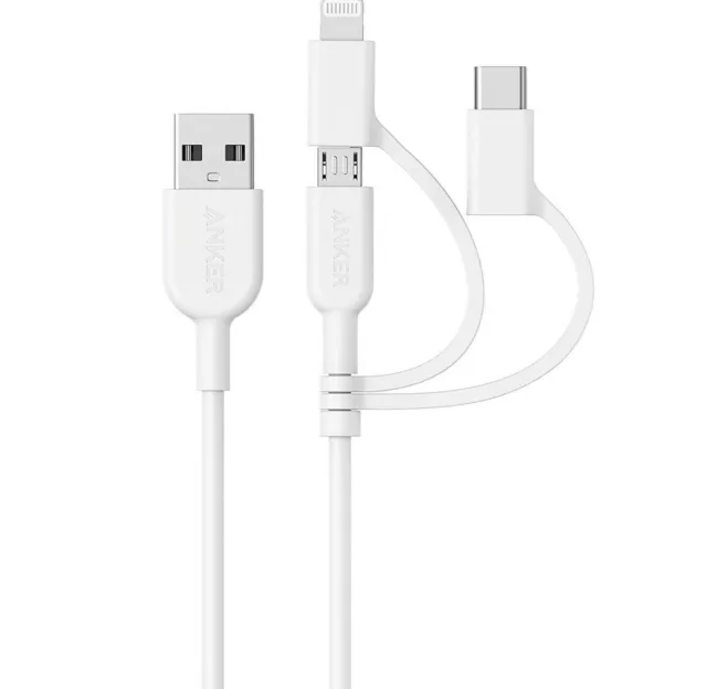 Anker Powerline II 3-in-1 Cable, Charging/Type C/Micro USB Cable for iPhone 3ft