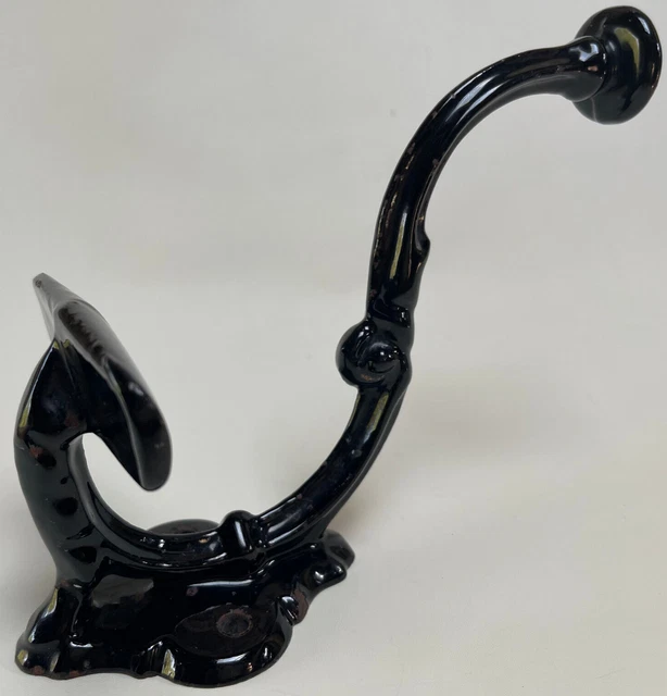 Antique French Traditional Large Hanging Cast Iron Black Enamel Coat Or Hat Hook