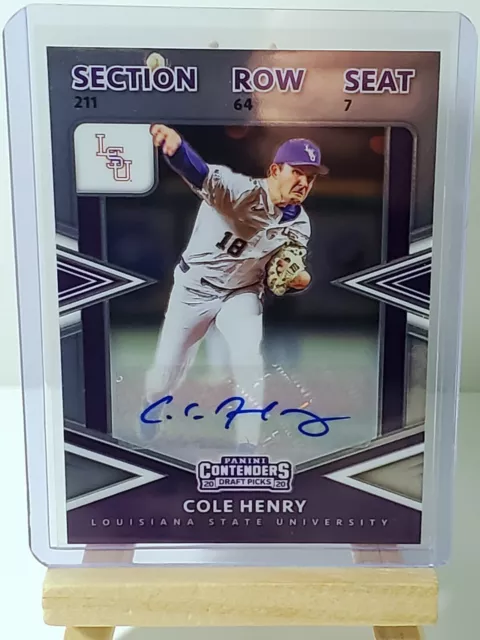 Cole Henry 2020 Panini EEE Optichrome College Ticket Auto CT-CH LSU/Nationals